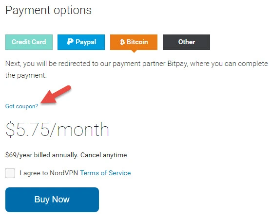 NordVPN Payment options